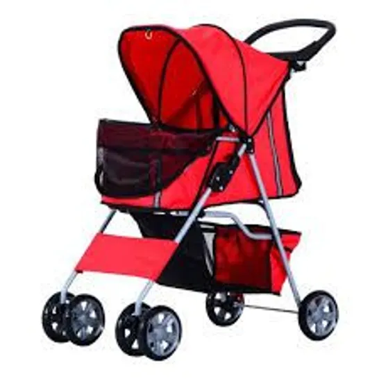 BOXED PAWHUT PET STROLLER FOR SMALL MINIATURE DOGS CATS FOLDABLE TRAVEL CARRIAGE WITH WHEELS ZIPPER ENTRY CUP HOLDER STORAGE BASKET RED