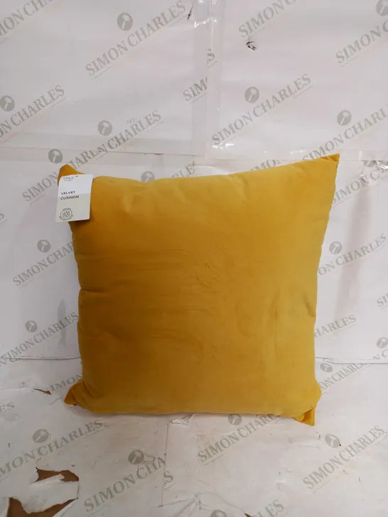 M&S VELVET CUSHION IN MUSTARD YELLOW 