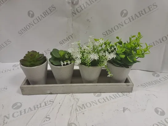 SYNTHETIC PLANTS IN CLAY POT WITH WOODEN TRAY