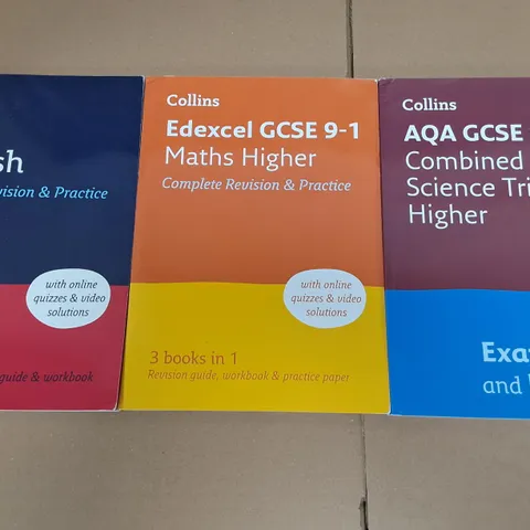 LOT OF 3 ASSORTED COLLINS EDUCATIONAL BOOKS INCLUDES ENGLISH, SCIENCE AND MATHS