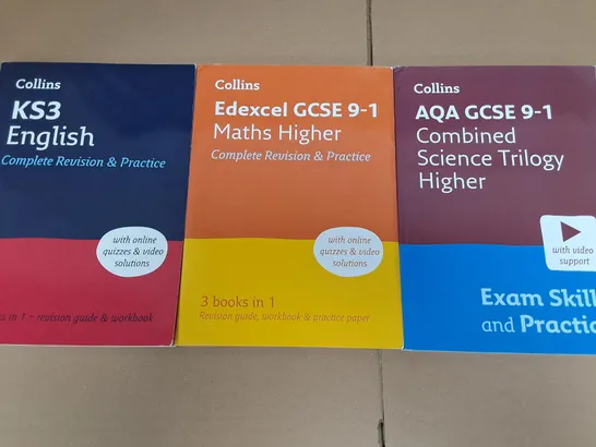 LOT OF 3 ASSORTED COLLINS EDUCATIONAL BOOKS INCLUDES ENGLISH, SCIENCE AND MATHS