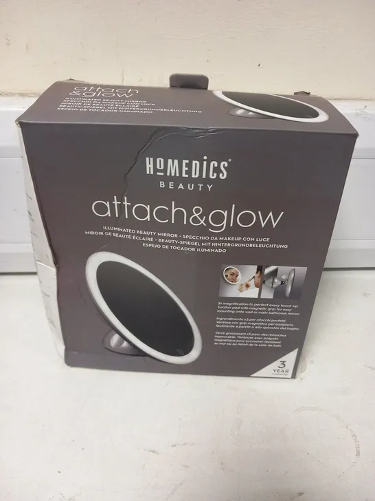 BOXED HOMEDICS ATTACH & GLOW RECHARGABLE LED MIRROR