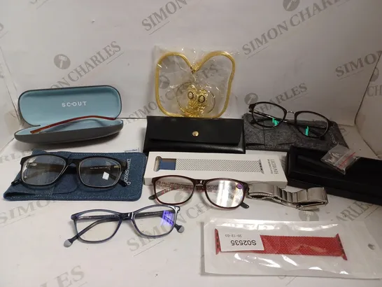 BOX OF APPROX 20 ITEMS INCLUDING ASSORTED WATCH STRAPS, ASSORTED PRESCRIPTION GLASSES AND COSTUME JEWELLERY