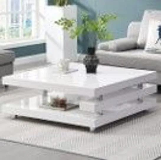 BOXED BORNEO COFFEE TABLE IN WHITE HIGH GLOSS WITH STAINLESS STEEL FRAME (1 BOX)