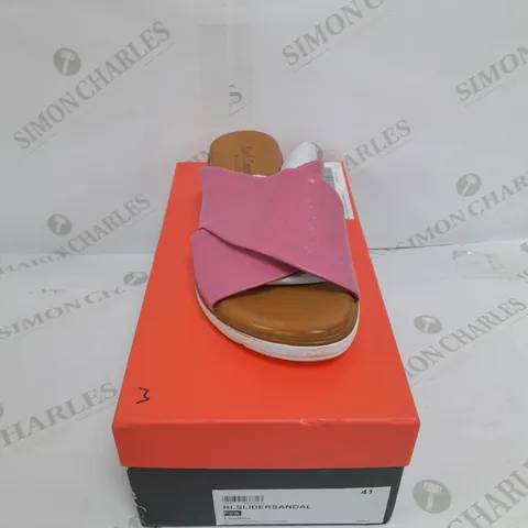BOXED PAIR OF RUTH LANGSFORD FLAT SLIDE SANDALS IN PINK SIZE 8