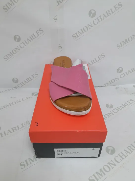 BOXED PAIR OF RUTH LANGSFORD FLAT SLIDE SANDALS IN PINK SIZE 8