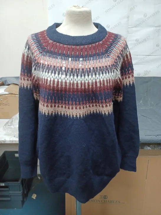 THE WHITE STUFF FRANKIE FAIR ISLE JUMPER DARK NAVY SIZE 20