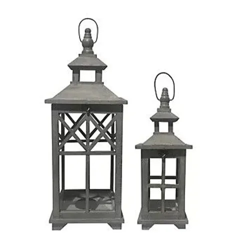  OUTLET OTTERS BROOK SET OF 2 SLATE GREY WOODEN LANTERNS