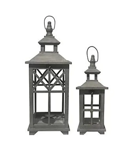  OUTLET OTTERS BROOK SET OF 2 SLATE GREY WOODEN LANTERNS