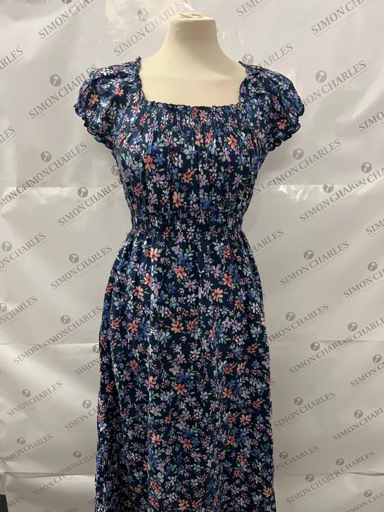 APRICOT MILKMAID DITSY MIDI DRESS IN NAVY SIZE S