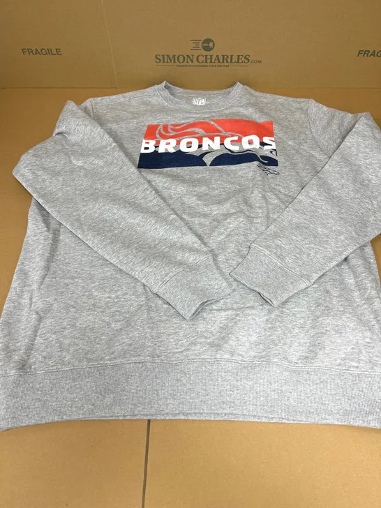 NFL BRONCOS CREW NECK SWEATER IN GREY SIZE 2XL