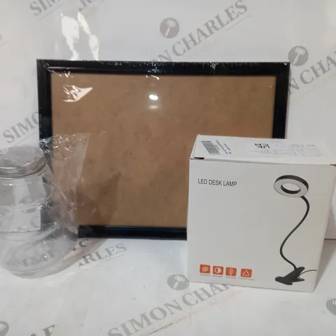 BOX OF APPROXIMATELY 20 ASSORTED HOUSEHOLD ITEMS TO INCLUDE LED DESK LAMP, PHOTO FRAME, ETC
