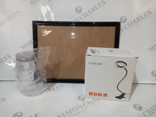 BOX OF APPROXIMATELY 20 ASSORTED HOUSEHOLD ITEMS TO INCLUDE LED DESK LAMP, PHOTO FRAME, ETC