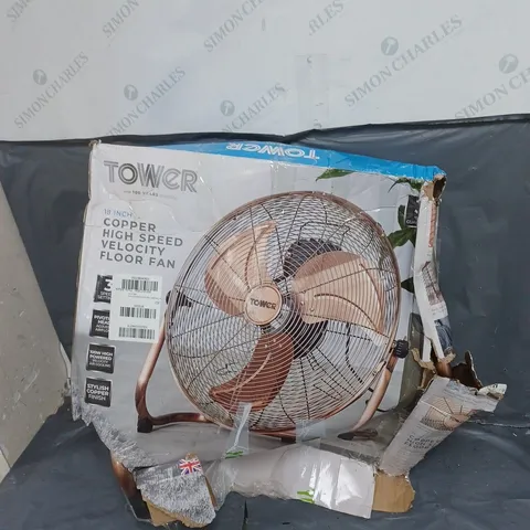 TOWER T662000C HIGH-SPEED VELOCITY FLOOR FAN WITH ADJUSTABLE TILT, LONG-LIFE MOTOR, 18 INCH, 100W, COPPER