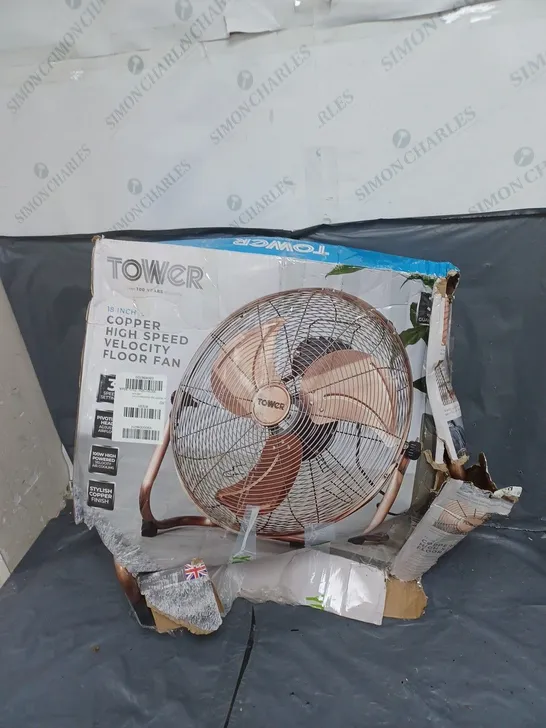 TOWER T662000C HIGH-SPEED VELOCITY FLOOR FAN WITH ADJUSTABLE TILT, LONG-LIFE MOTOR, 18 INCH, 100W, COPPER RRP £69