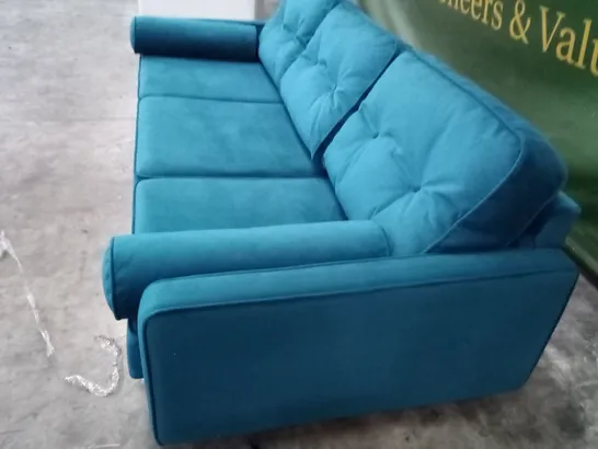 QUALITY THE LOUNGE CO DESIGNER  EDIE 3 SEATER SOFA - TEAL FABRIC