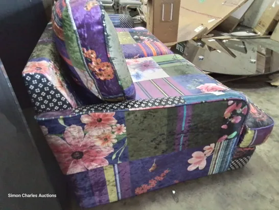 DESIGNER THREE SEATER MULTI COLOURED FLORAL PRINT FABRIC 