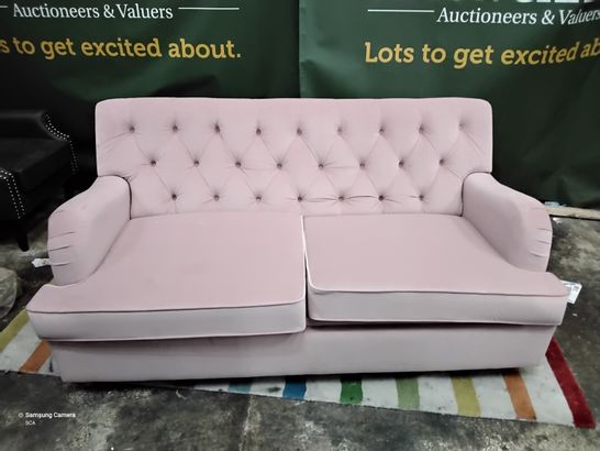 DESIGNER FOXCOTE THREE SEATER METAL ACTION SOFA BED PINK PLUSH FABRIC 