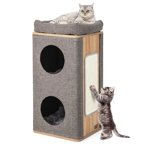 BOXED COSTWAY MODERN BARREL-SHAPED CAT CONDO FURNITURE FOR INDOOR CATS - GREY