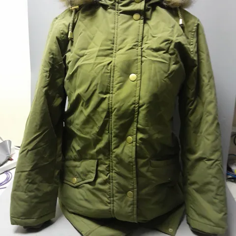 CENTIGRADE ZIP FRONT FUR LINED HOOD PARKA IN KHAKI SIZE S