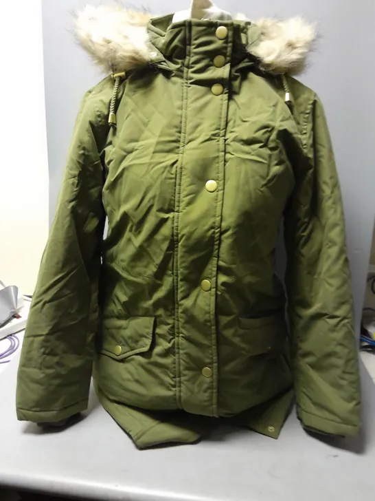 CENTIGRADE ZIP FRONT FUR LINED HOOD PARKA IN KHAKI SIZE S