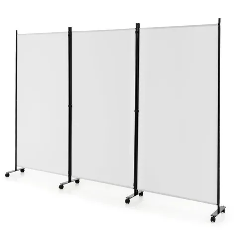 BOXED COSTWAY 3 PANEL FOLDING ROOM DIVIDER WITH LOCKABLE WHEELS - WHITE