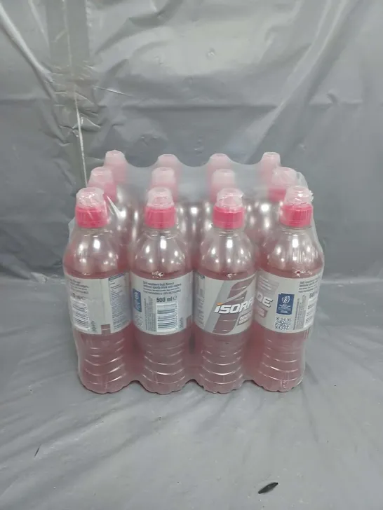 LOT OF 12 ISORADE RASPBERRY FLAVOURED ISOTONIC SPORTS DRINK 500ML PER BOTTLE