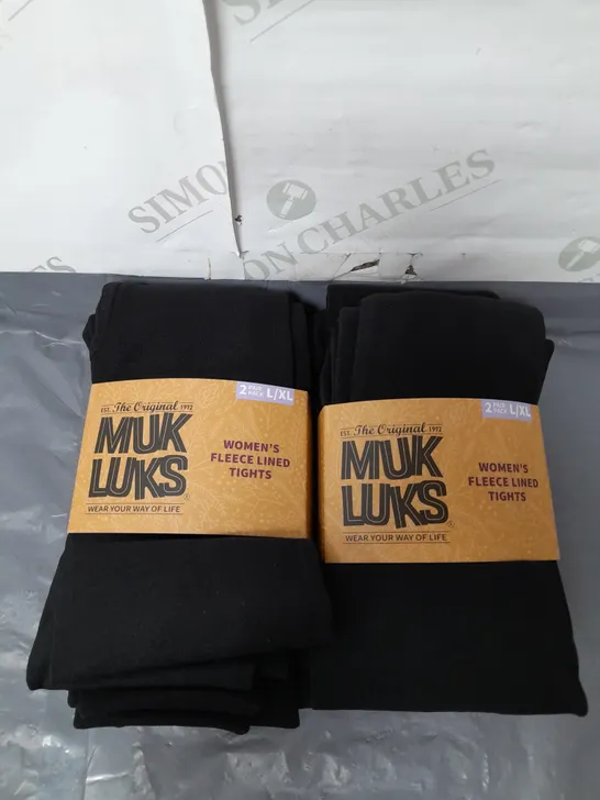 LOT OF 4 PAIRS OF MUK LUKS BLACK FLEECE LINED TIGHTS SIZE L/XL