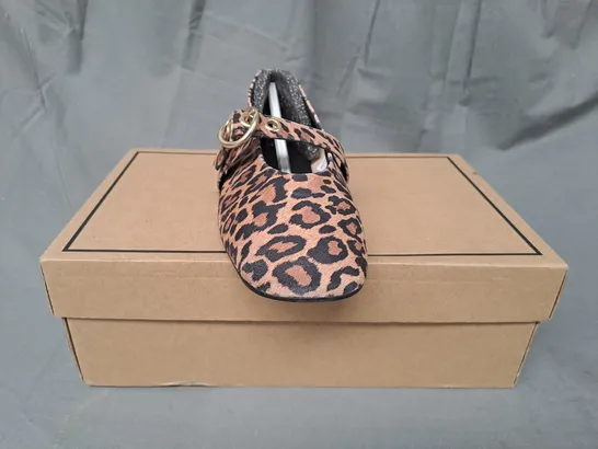 BOXED PAIR OF ASOS DESIGN MARY JANE BALLET SHOES IN LEOPARD PRINT UK SIZE 6