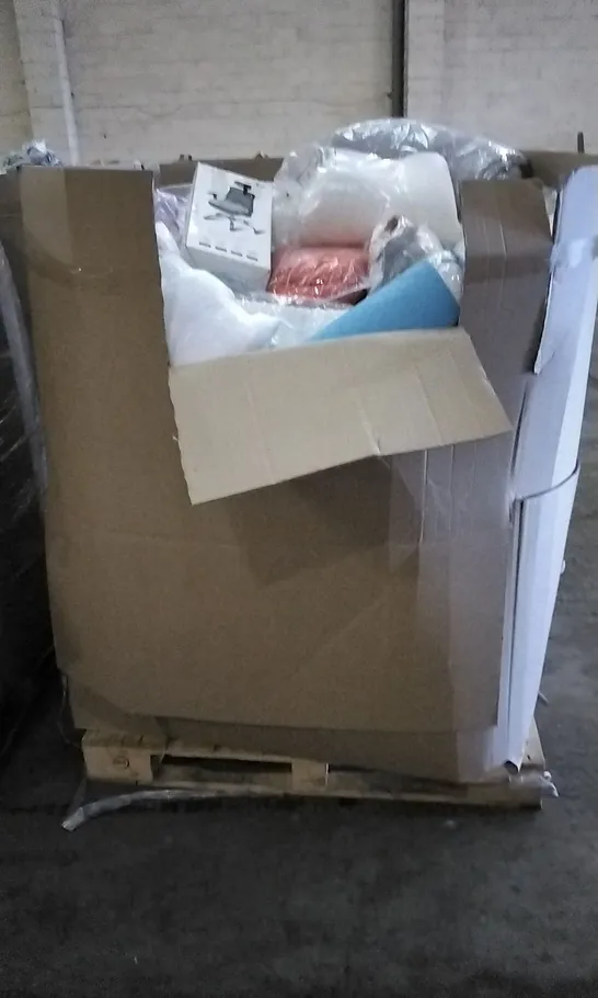 PALLET OF ASSORTED HOUSEHOLD GOODS TO INCLUDE NECK PILLOW, SNAKE TEDDY, AND SEAT CUSHION ETC.