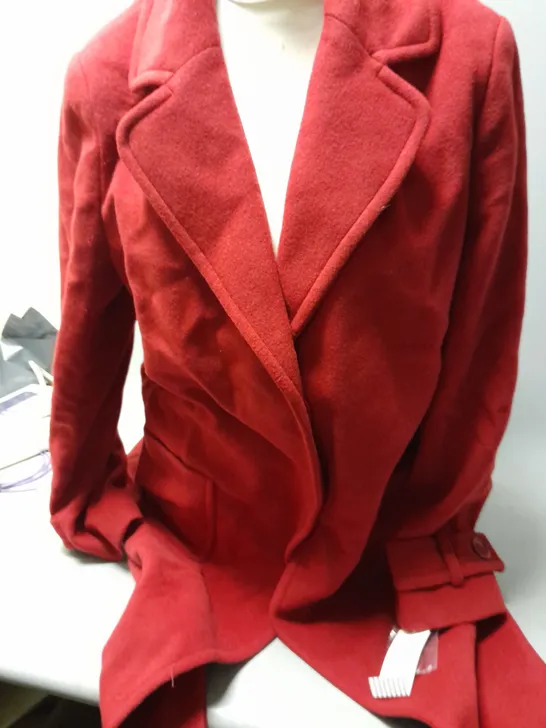 HELENE BERMAN CONCEALED FRONT COAT WITH PATCH POCKETS RED SIZE 14