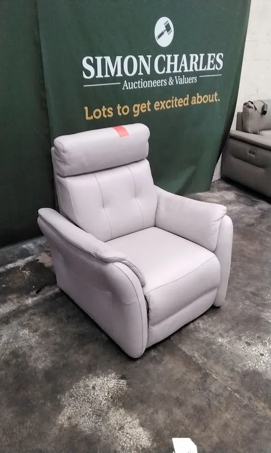 QUALITY ITALIAN DESIGNER PLUTONE POWER RECLINER ARMCHAIR IN WHITE GREY LEATHER