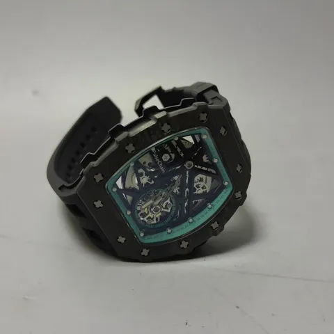 PULSE CHAIN SKELETON WATCH IN BLACK & LIGHT BLUE