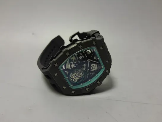 PULSE CHAIN SKELETON WATCH IN BLACK & LIGHT BLUE