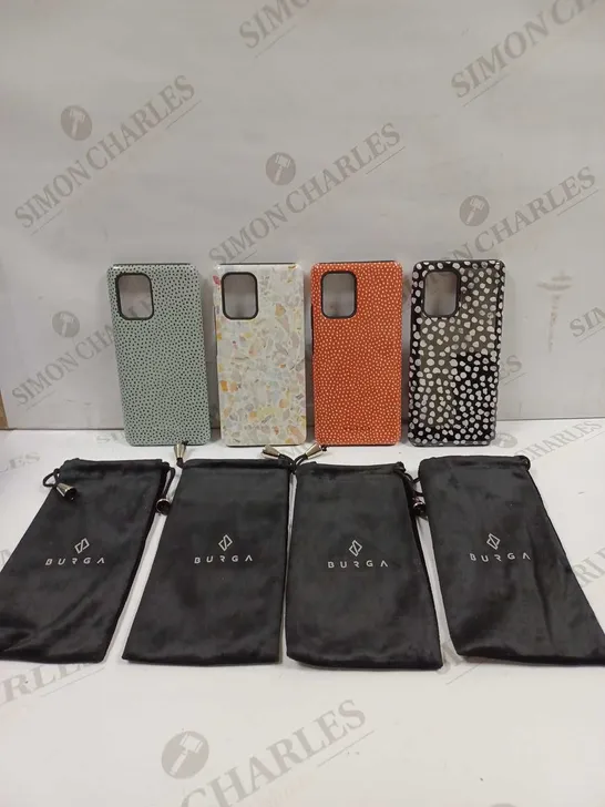 LOT TO CONTAIN 4 X BURGA PHONE CASES WITH BAG / PHONE SIZES UNSPECIFIED 