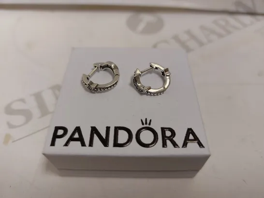 BOXED PANDORA PAIR OF `STAR AND MOON` LOOP EARRINGS