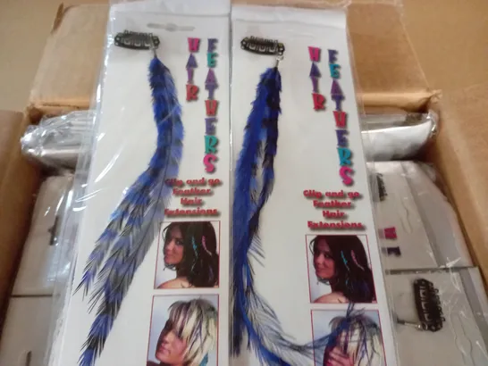 LOT OF APPROXIMATELY 288 CLIP AND GO FEATHER HAIR EXTENSIONS - BLUE