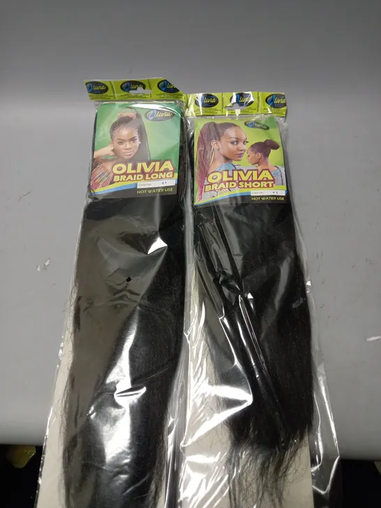 BOX OF APPROX. 20 SEALED OLIVIA HAIR BRAIDS IN ASSORTED COLOURS AND STYLES 