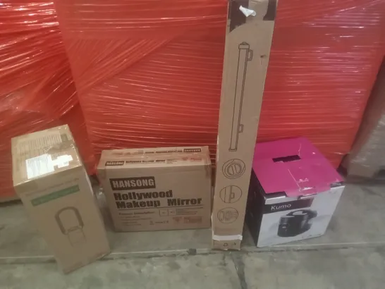 PALLET OF ASSORTED ITEMS INCLUDING AIR MULTIPLIER TOWER FAN, HOLLYWOOD MAKEUP MIRROR, RICE COOKER