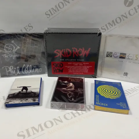 BOX OF APPROX 20 ASSORTED CDS AND TAPES TO INCLUDE SKID ROW COLLECTION, PHIL COLLINS, GEORGE BENSON