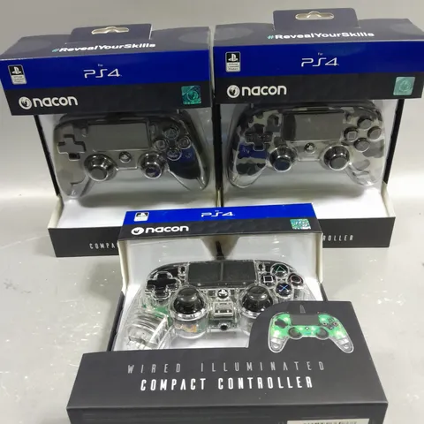 3 X BOXED NACON WIRED PS4 CONTROLLERS IN VARIOUS DESIGNS 