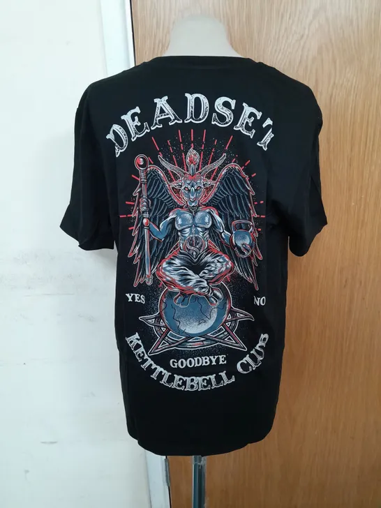 DEADSET KETTLEBELL CLUB SOFT GRAPHIC TEE IN BLACK SIZE L