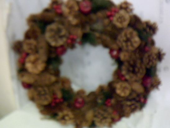 PREMIUM QUALITY CHRISTMAS HANGING WREATH 48CM - FESTIVE PINE CONE DISPLAY WITH RED BERRIES