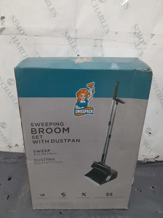 BOXED AND SEALED SWISSPACK SWEEPING BROOM SET WITH DUSTPAN