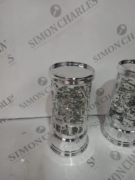 BOXED HOME REFLECTIONS SET OF PRELIT SWIRLING GLITTER SCENIC PILLARS - SILVER