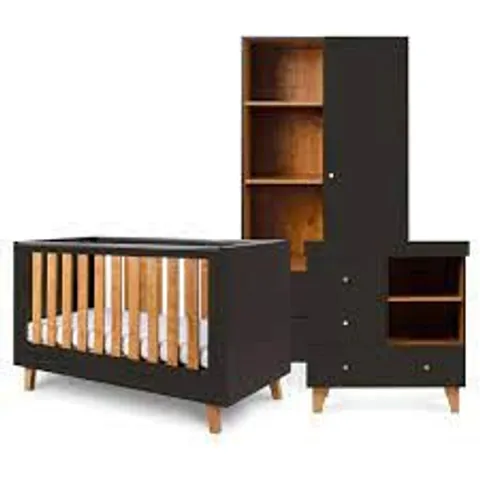 BOXED COMO 3-PIECE NURSERY FURNITURE SET SLATE GREY AND ROSEWOOD FINISH (ONLY 5 OF 7 BOXES)