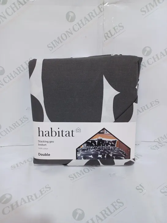 HABITAT STACKING COTTON GLOBAL GEOMETIC BEDSET - BLACK // SIZE: DOUBLE