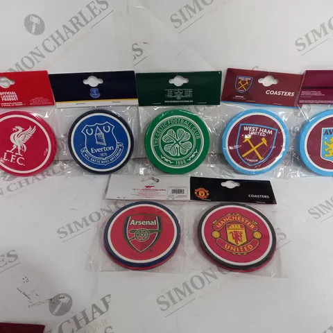 APPROXIMATELY 16 OFFICIALLY LICENSED FOOTBALL CLUB COASTERS TO INCLUDE LIVERPOOL, WEST HAM, ARSENAL, CELTIC, MANCHESTER UNITED, ASTON VILLA, EVERTON