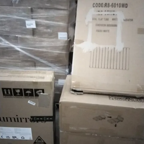 PALLET OF ASSORTED ITEMS INCLUDING ELEGANT WHITE RADIATOR, SOFA BED, FUTON AND GAMING DESK