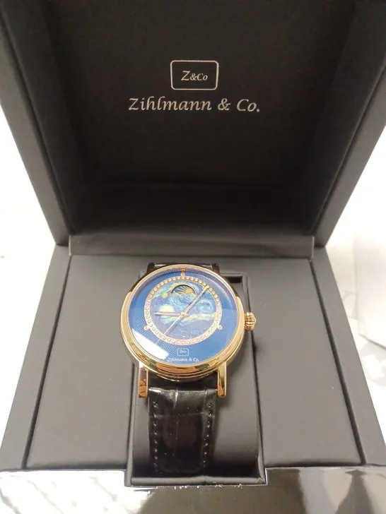 MENS ZIHLMANN & CO AUTOMATIC WATCH – Z150 – MOONPHASE DIAL –  BLACK LEATHER STRAP